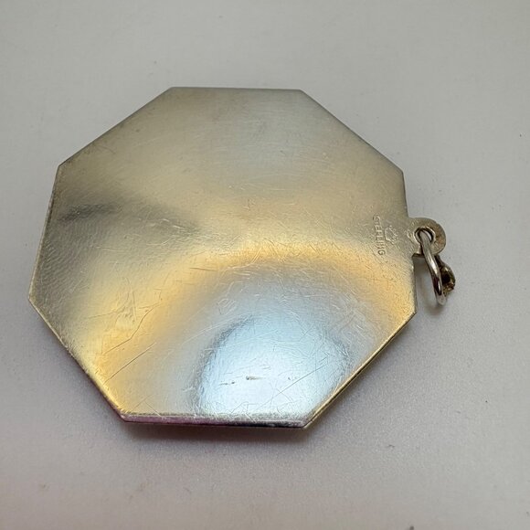 VTG Sterling Silver 925 Black & White CZ Octagonal Ridged Pendant Charm 1.25" - Picture 4 of 15